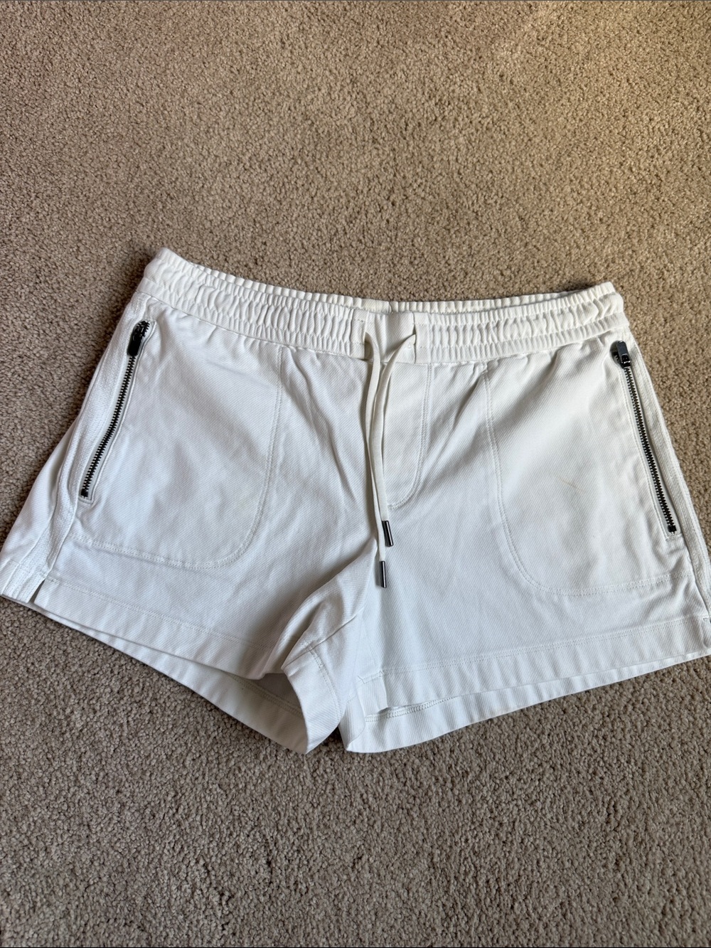 Athleta White Athletic Drawstring Shorts with Zip Pockets